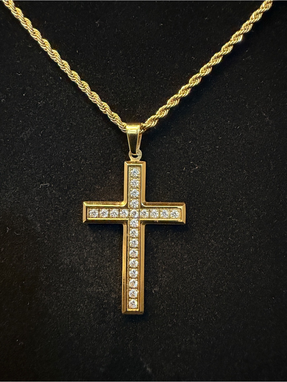 18K 2in Gold Filled Cross AAA CZ Stones 22in 3mm 18k gold filled rope necklace